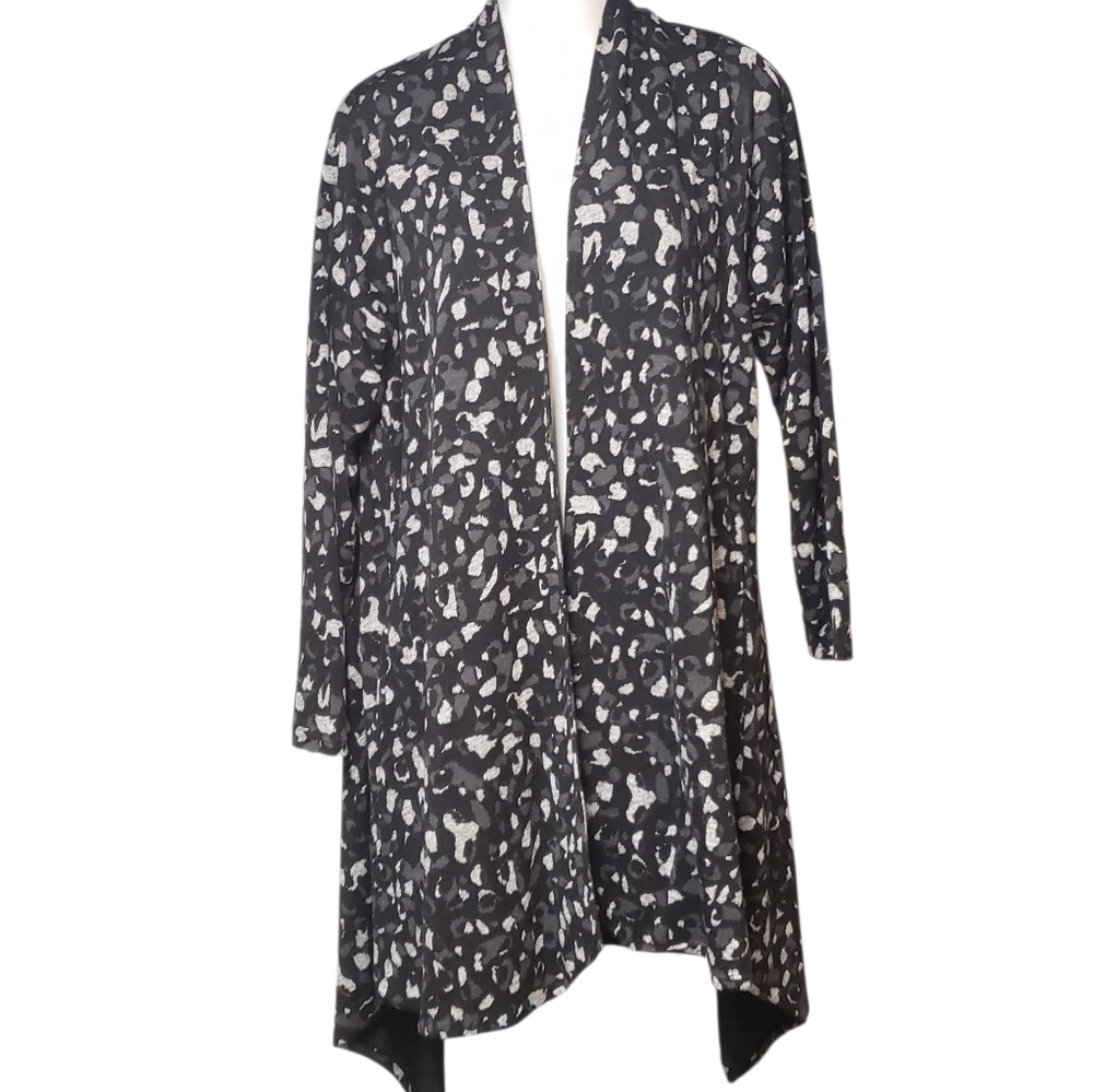 Sympli Cat's Meow Cardigan Patterned Sweater Women's Size XL Grey Black